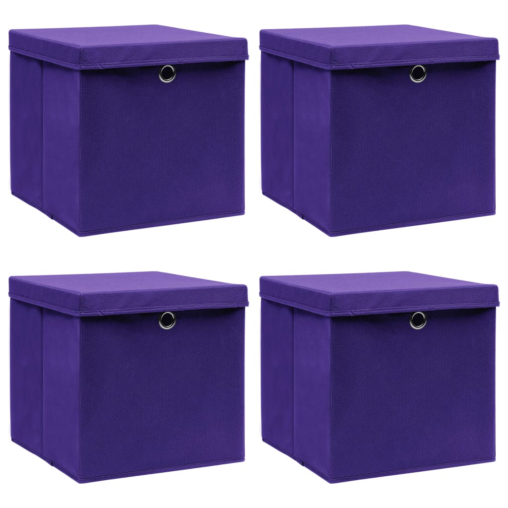 vidaXL Cutii depozitare cu capace 4 buc. violet, 32x32x32 cm, textil vidaXL Cutii depozitare cu capace 4 buc. violet, 32x32x32 cm, textil