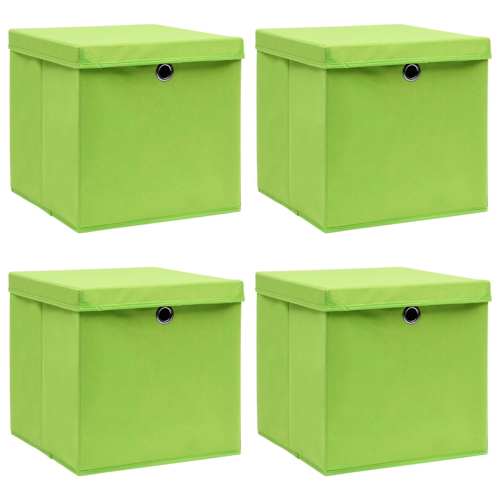 vidaXL Cutii depozitare cu capace 4 buc. verde, 32x32x32 cm, textil vidaXL Cutii depozitare cu capace 4 buc. verde, 32x32x32 cm, textil