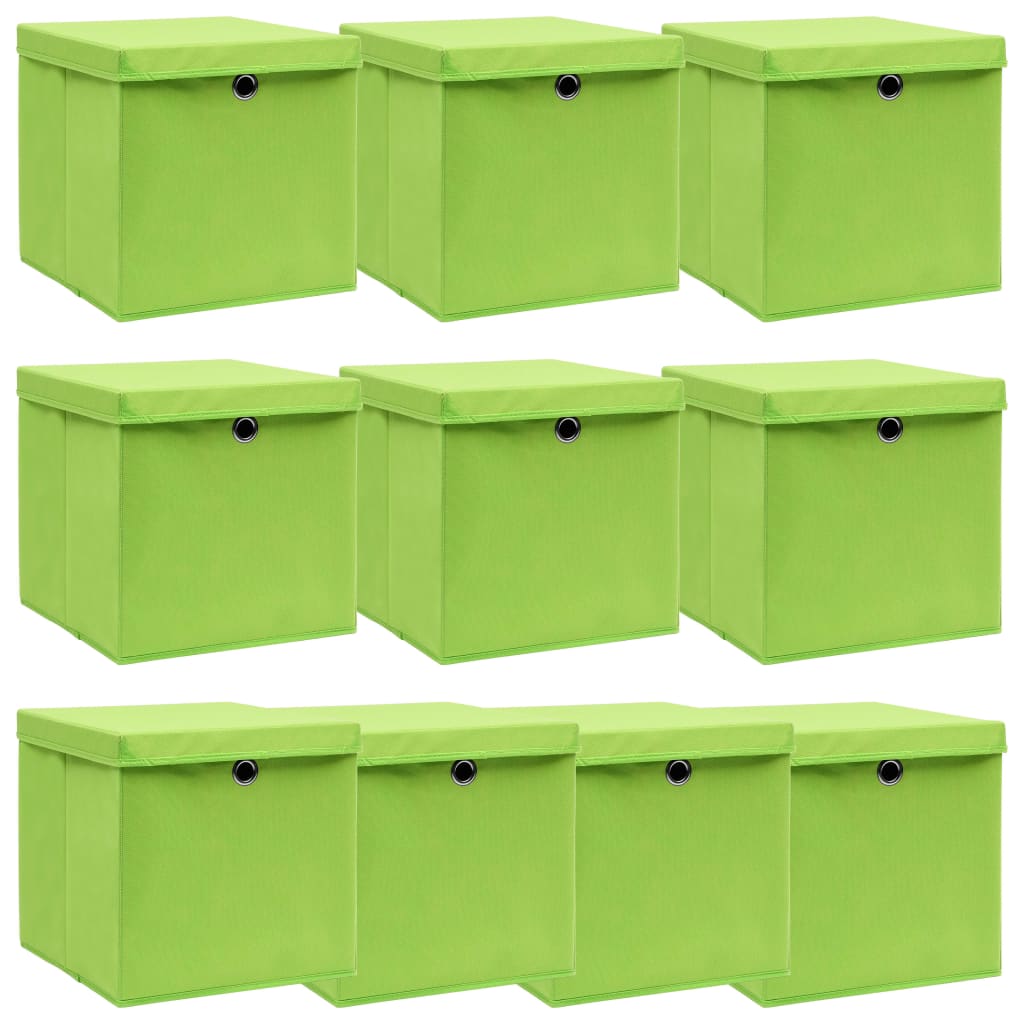 vidaXL Cutii depozitare cu capace 10 buc. verde, 32x32x32 cm, textil vidaXL Cutii depozitare cu capace 10 buc. verde, 32x32x32 cm, textil
