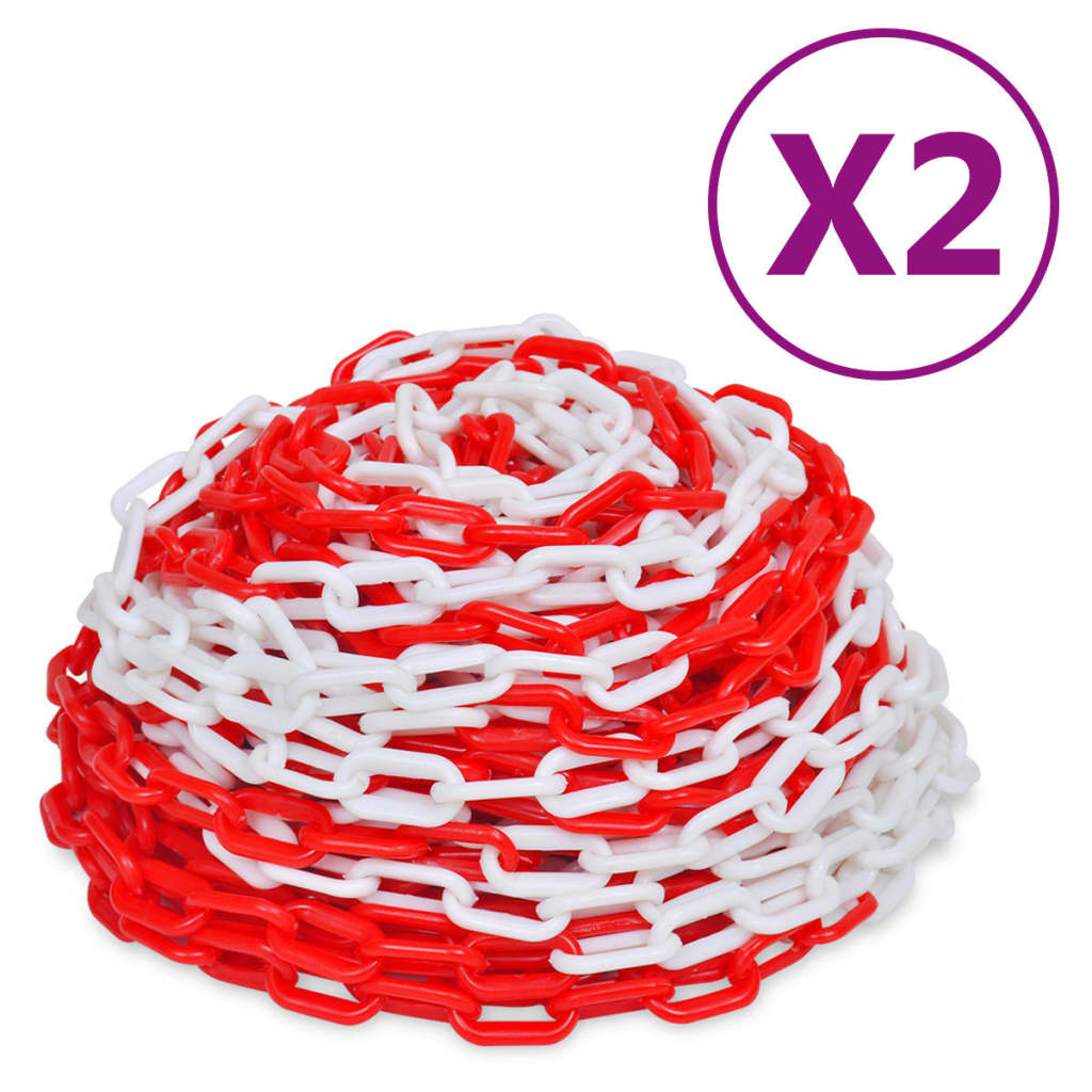 vidaXL Lanțuri de avertizare, 2 buc., roșu și alb, 30 m, plastic vidaXL Lanțuri de avertizare, 2 buc., roșu și alb, 30 m, plastic