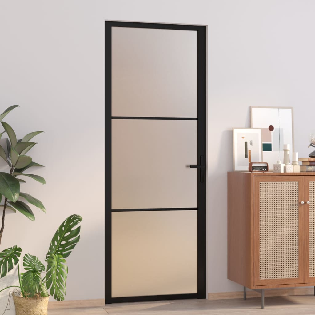 vidaXL Ușă de interior, 76x201,5 cm, sticlă neagră mată și aluminiu vidaXL Ușă de interior, 76x201,5 cm, sticlă neagră mată și aluminiu
