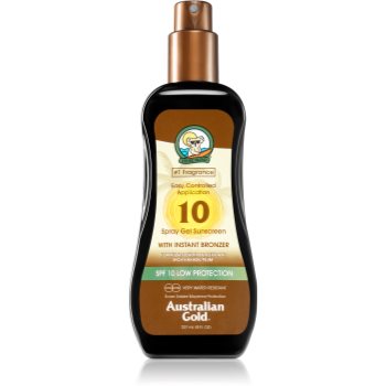 Australian Gold Spray Gel Sunscreen With Instant Bronzer spray protector pentru plajă cu efect autobronzant Australian Gold Spray Gel Sunscreen With Instant Bronzer spray protector pentru plajă cu efect autobronzant