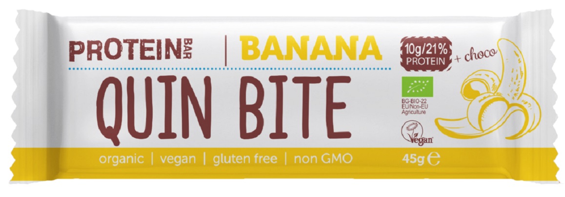 Baton bio proteic cu ciocolata si banane - Quin Bite 45 g | Quin Bite