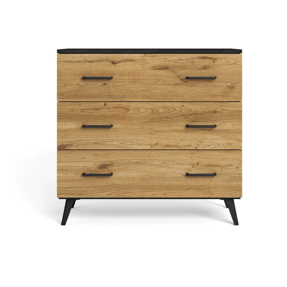 Comodă negru/natural joasă cu aspect de lemn de stejar 80x72 cm Indus – Marckeric Comodă negru/natural joasă cu aspect de lemn de stejar 80x72 cm Indus – Marckeric