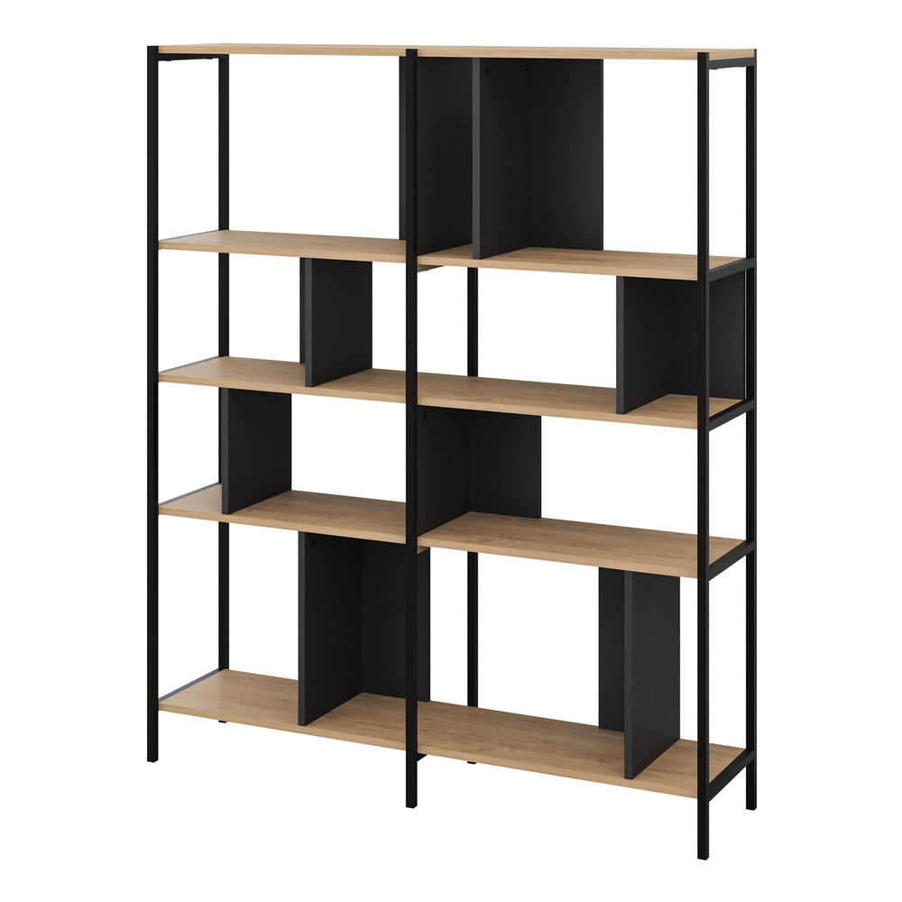 Bibliotecă neagră/în culoare naturală cu aspect de lemn de stejar 144x175 cm Alabama – Marckeric Bibliotecă neagră/în culoare naturală cu aspect de lemn de stejar 144x175 cm Alabama – Marckeric