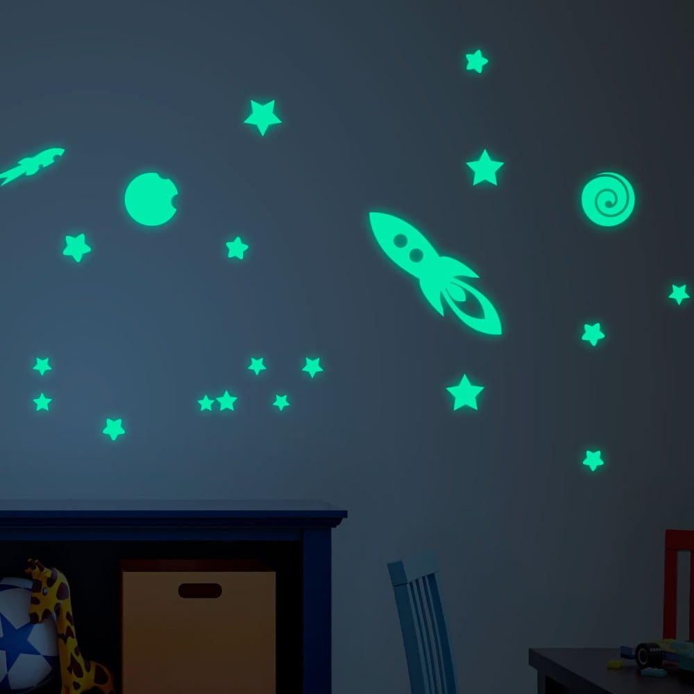 Set autocolante fosforescente de perete Ambiance Rocket Stars and Planets Set autocolante fosforescente de perete Ambiance Rocket Stars and Planets