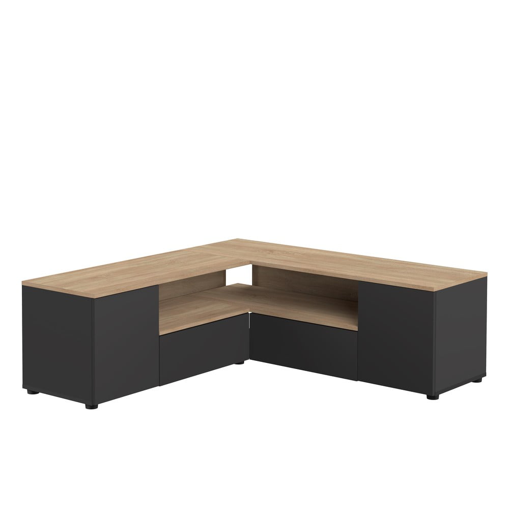 Comodă TV negru-natural cu aspect de lemn de stejar 130x46 cm Angle – TemaHome Comodă TV negru-natural cu aspect de lemn de stejar 130x46 cm Angle – TemaHome