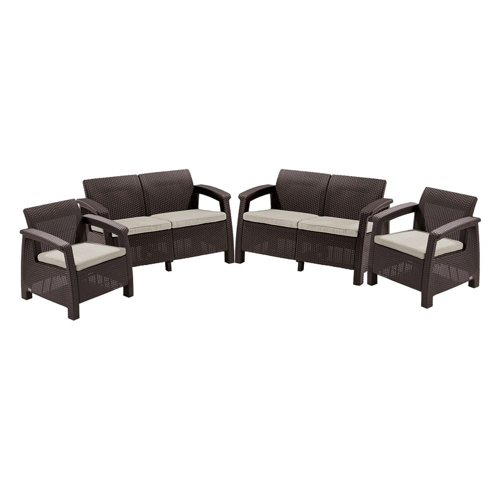 Set mobilier de grădină maro închis din ratan artificial pentru șase persoane Corfu – Keter Set mobilier de grădină maro închis din ratan artificial pentru șase persoane Corfu – Keter