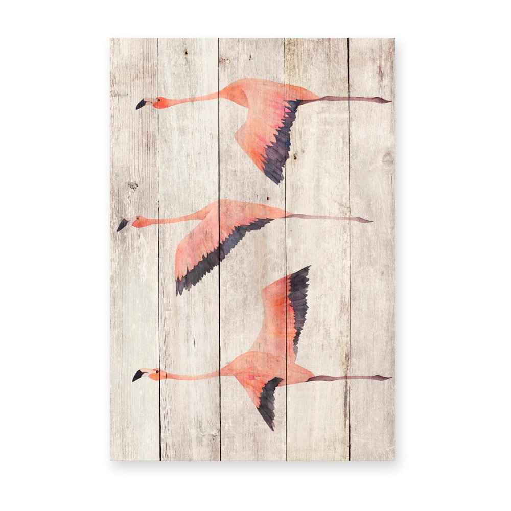 Decorațiune din lemn de pin pentru perete Madre Selva Flying Flamingo, 60 x 40 cm Decorațiune din lemn de pin pentru perete Madre Selva Flying Flamingo, 60 x 40 cm