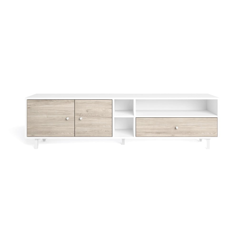 Comodă TV alb/natural cu aspect de lemn de stejar 180x47 cm Roald – Marckeric Comodă TV alb/natural cu aspect de lemn de stejar 180x47 cm Roald – Marckeric