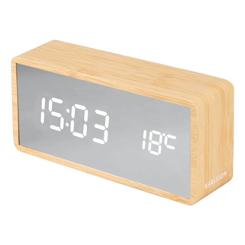 Ceas deșteptător cu LED cu aspect de lemn Karlsson Mirror, argintiu Ceas deșteptător cu LED cu aspect de lemn Karlsson Mirror, argintiu
