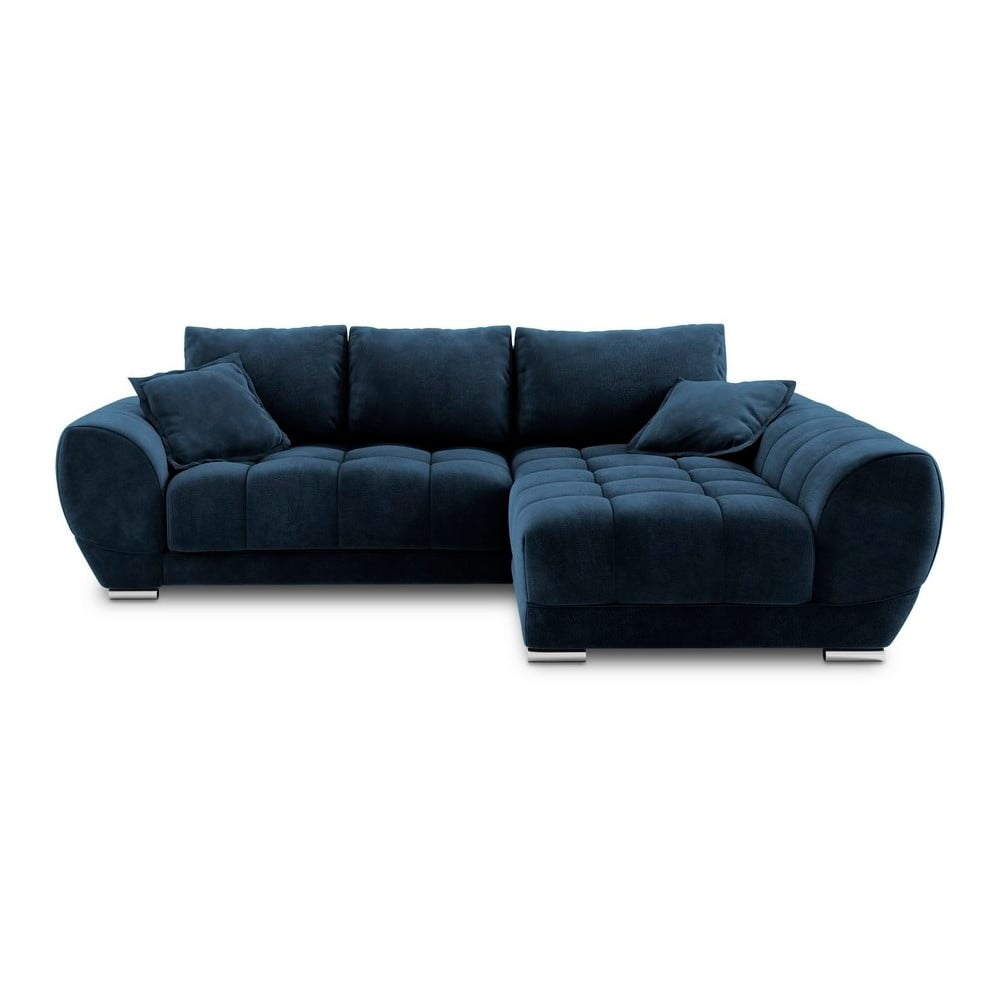 Colțar extensibil cu tapițerie de catifea și șezlong pe partea dreaptă Windsor & Co Sofas Nuage, albastru Colțar extensibil cu tapițerie de catifea și șezlong pe partea dreaptă Windsor & Co Sofas Nuage, albastru