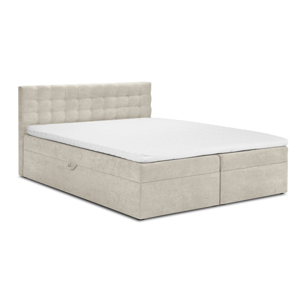 Pat boxspring 200x200 cm bej cu spațiu de depozitare Jade – Mazzini Beds Pat boxspring 200x200 cm bej cu spațiu de depozitare Jade – Mazzini Beds