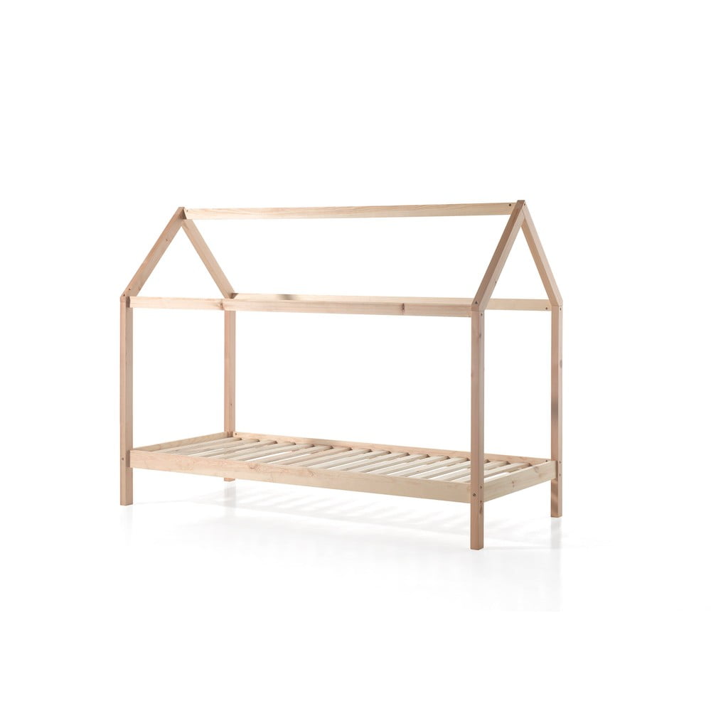 Pat pentru copii în culoare naturală de tip casă din lemn masiv de pin 90x200 cm DALLAS – Vipack Pat pentru copii în culoare naturală de tip casă din lemn masiv de pin 90x200 cm DALLAS – Vipack