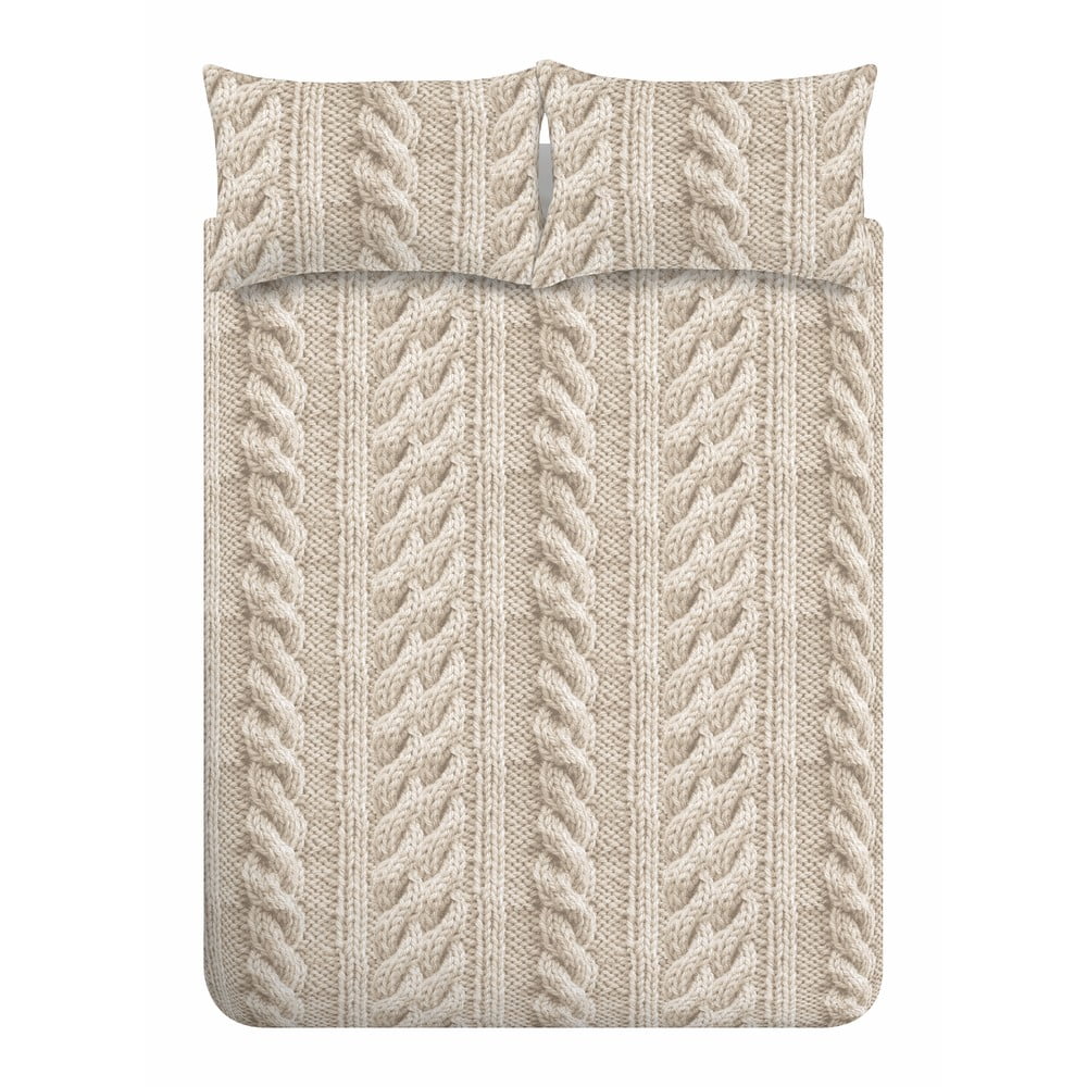 Lenjerie de pat bej din micropluș pentru pat dublu 200x200 cm Cable Knit – Catherine Lansfield Lenjerie de pat bej din micropluș pentru pat dublu 200x200 cm Cable Knit – Catherine Lansfield
