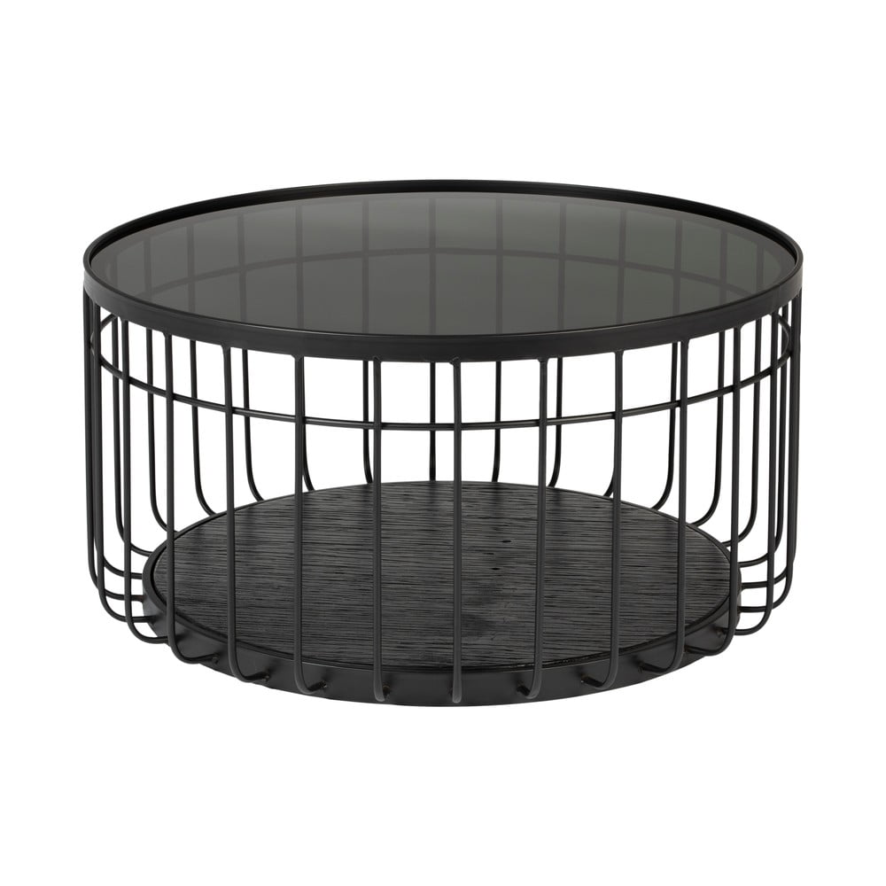 Măsuță de cafea cu blat de sticlă White Label Lance, ø 60 cm, negru Măsuță de cafea cu blat de sticlă White Label Lance, ø 60 cm, negru