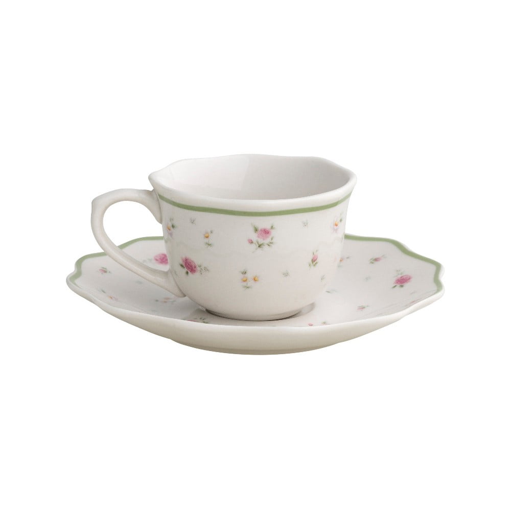 Set 2 cești și farfurioare din porțelan Brandani Nonna Rosa, 70 ml, alb Set 2 cești și farfurioare din porțelan Brandani Nonna Rosa, 70 ml, alb