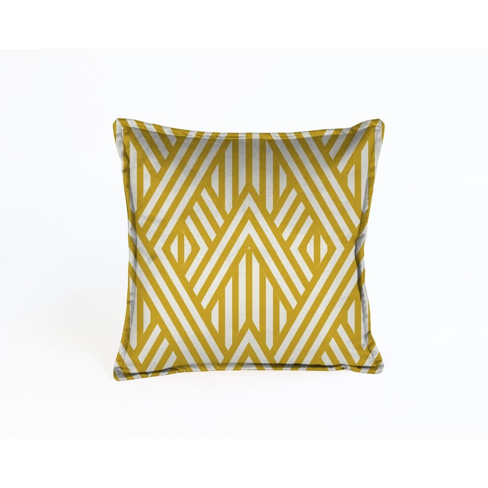 Pernă cu husă din catifea Velvet Atelier Lines, 45 x 45 cm, galben - alb Pernă cu husă din catifea Velvet Atelier Lines, 45 x 45 cm, galben - alb