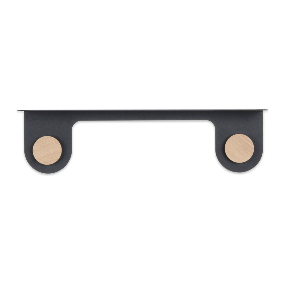 Raft de perete din oțel și detalii din lemn de stejar, cu 2 cârlige Gazzda Hook, lungime 50 cm, negru Raft de perete din oțel și detalii din lemn de stejar, cu 2 cârlige Gazzda Hook, lungime 50 cm, negru