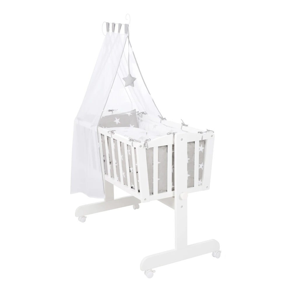 Pătuț leagăn alb cu roți și baldachin 40x90 cm Little stars – Roba Pătuț leagăn alb cu roți și baldachin 40x90 cm Little stars – Roba