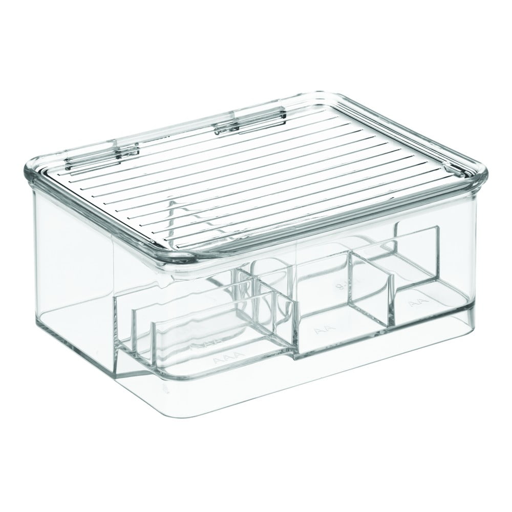 Organizator transparent compartimentat cu capac iDesign Linus, 17 x 14 cm Organizator transparent compartimentat cu capac iDesign Linus, 17 x 14 cm