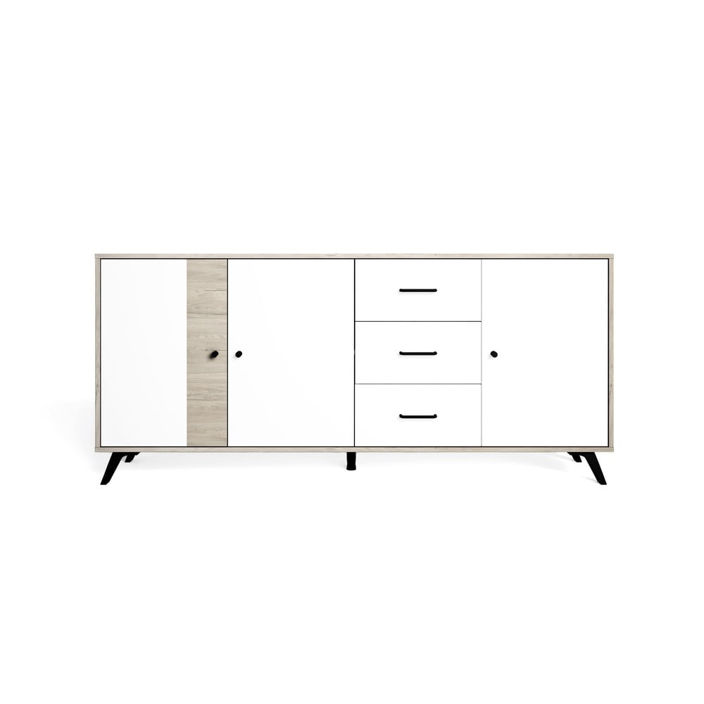 Comodă alb/natural joasă cu aspect de lemn de stejar 181x81 cm Sahara – Marckeric Comodă alb/natural joasă cu aspect de lemn de stejar 181x81 cm Sahara – Marckeric