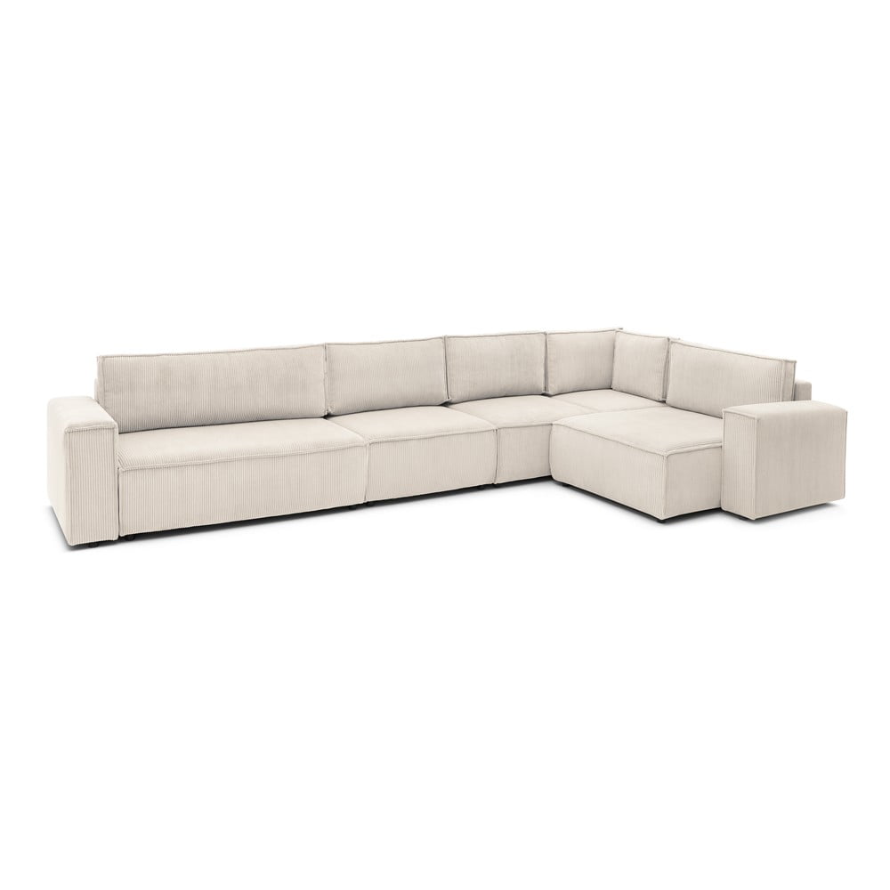 Colțar crem cu tapițerie din catifea reiată (cu colț pe partea dreaptă) Nihad modular – Bobochic Paris Colțar crem cu tapițerie din catifea reiată (cu colț pe partea dreaptă) Nihad modular – Bobochic Paris