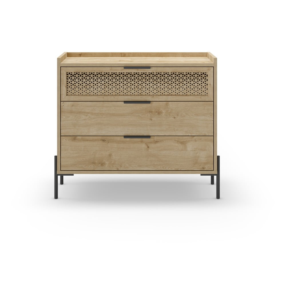 Comodă în culoare naturală joasă cu aspect de lemn de stejar 90x80 cm Inca – Marckeric Comodă în culoare naturală joasă cu aspect de lemn de stejar 90x80 cm Inca – Marckeric