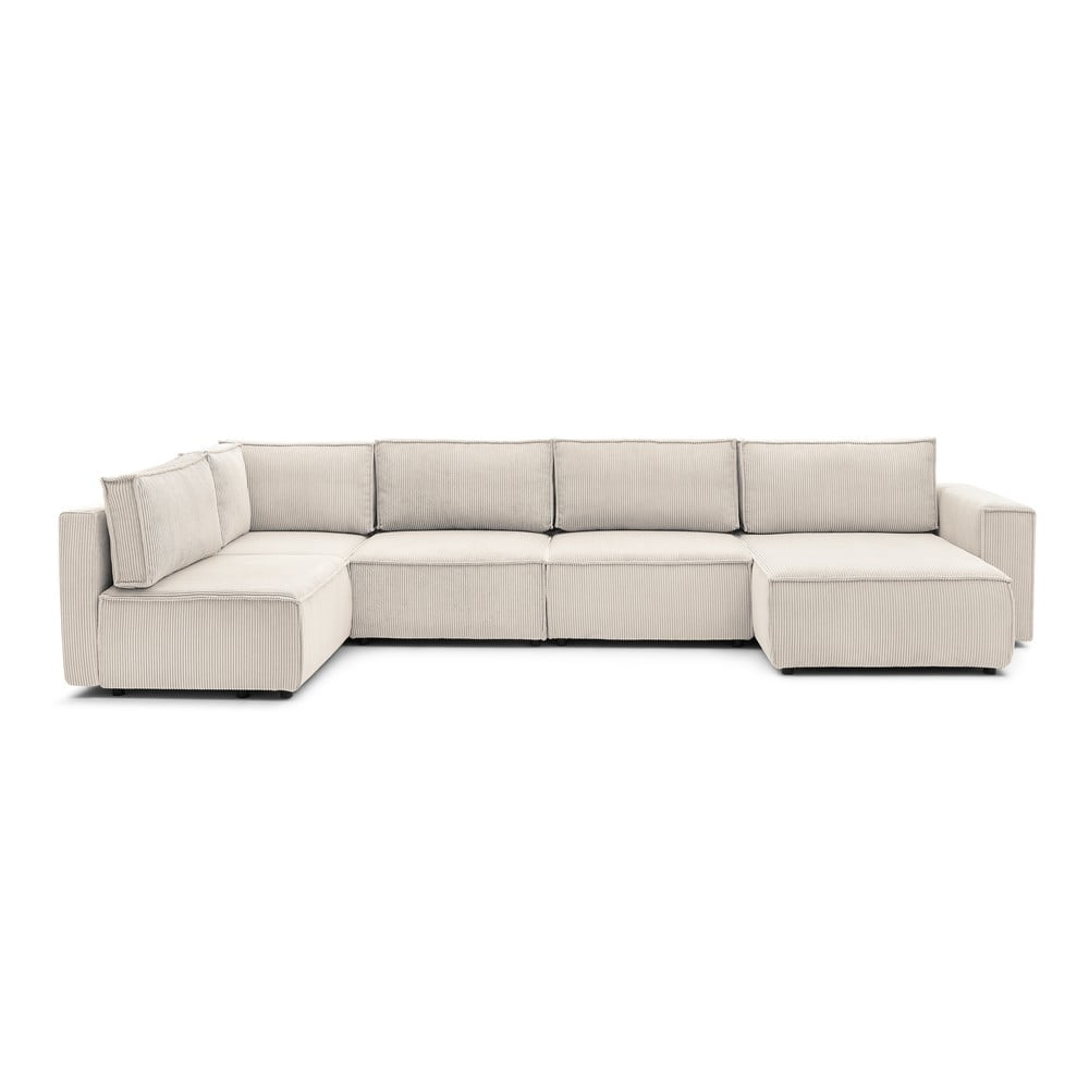 Colțar crem cu tapițerie din catifea reiată (cu colț pe partea stângă /în formă de "U") Nihad modular – Bobochic Paris Colțar crem cu tapițerie din catifea reiată (cu colț pe partea stângă /în formă de "U") Nihad modular – Bobochic Paris