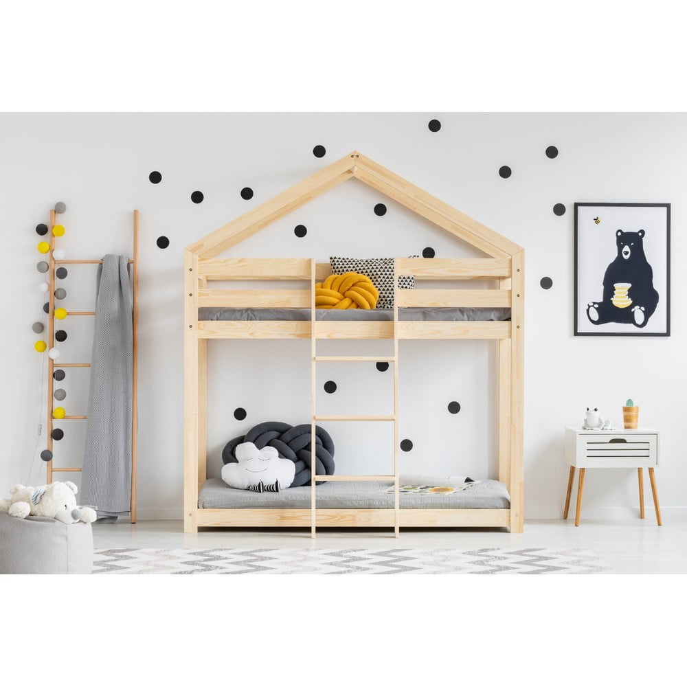Pat supraetajat din lemn de pin în formă de căsuță 80x180 cm Mila DMP - Adeko Pat supraetajat din lemn de pin în formă de căsuță 80x180 cm Mila DMP - Adeko