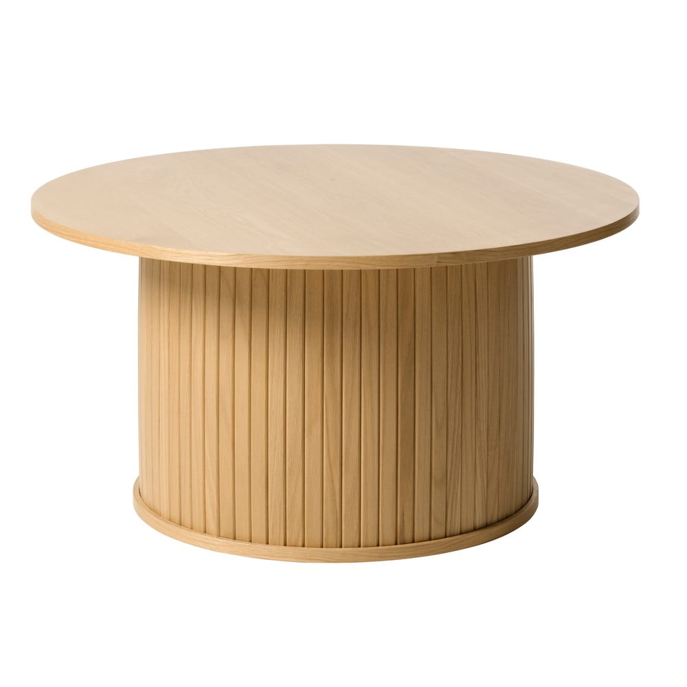Măsuță de cafea în culoare naturală rotundă cu aspect de lemn de stejar ø 90 cm Nola – Unique Furniture Măsuță de cafea în culoare naturală rotundă cu aspect de lemn de stejar ø 90 cm Nola – Unique Furniture