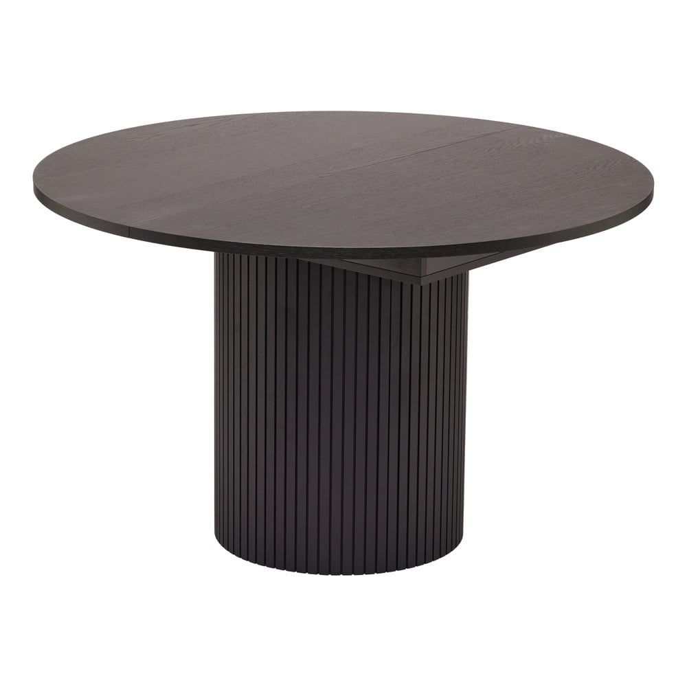 Masă de dining rotundă neagră extensibilă cu aspect de lemn de stejar ø 115 cm Malaga – Bonami Selection Masă de dining rotundă neagră extensibilă cu aspect de lemn de stejar ø 115 cm Malaga – Bonami Selection