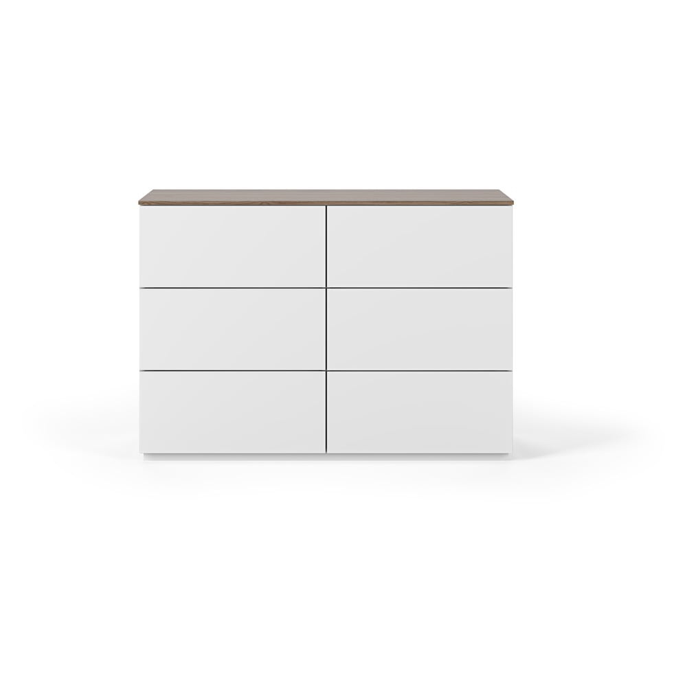 Comodă albă cu sertare și cu blat cu aspect de lemn de nuc Join TemaHome, 120x84 cm Comodă albă cu sertare și cu blat cu aspect de lemn de nuc Join TemaHome, 120x84 cm