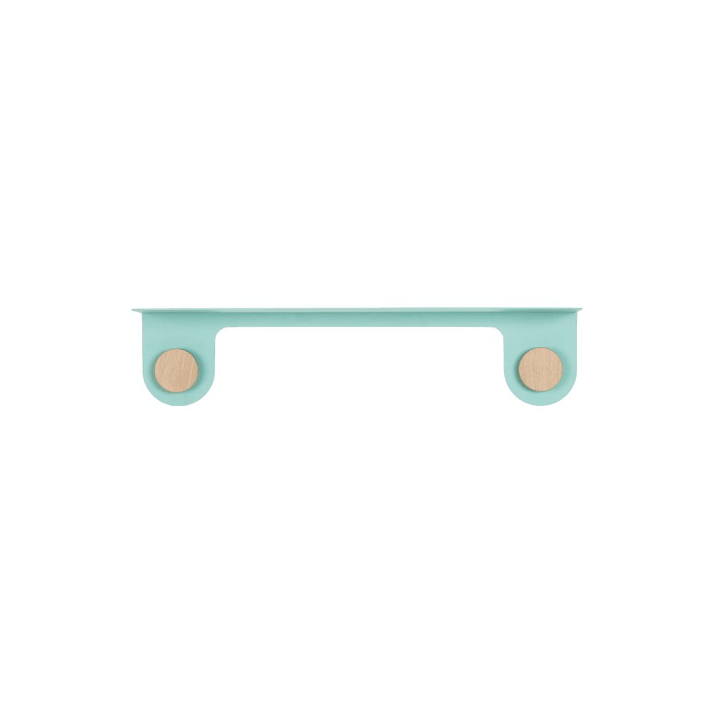Raft de perete din oțel și detalii din lemn de stejar, cu 2 cârlige Gazzda Hook, lungime 60 cm, verde Raft de perete din oțel și detalii din lemn de stejar, cu 2 cârlige Gazzda Hook, lungime 60 cm, verde