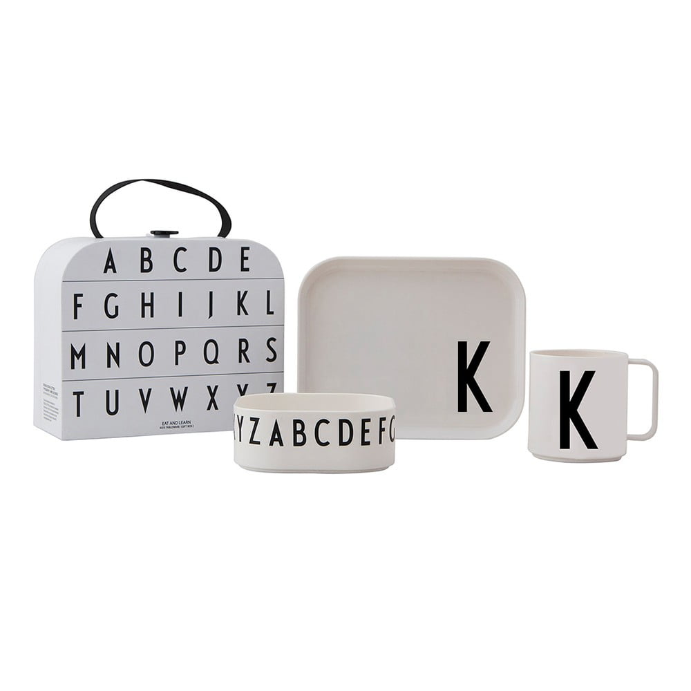 Set de luat masa pentru copii din 3 piese cu valiză Design Letters Classics K Set de luat masa pentru copii din 3 piese cu valiză Design Letters Classics K
