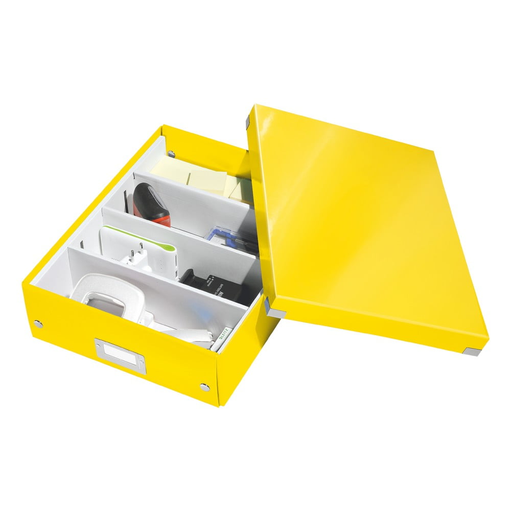 Cutie de depozitare galbenă din carton cu capac 28x37x10 cm Click&Store – Leitz Cutie de depozitare galbenă din carton cu capac 28x37x10 cm Click&Store – Leitz