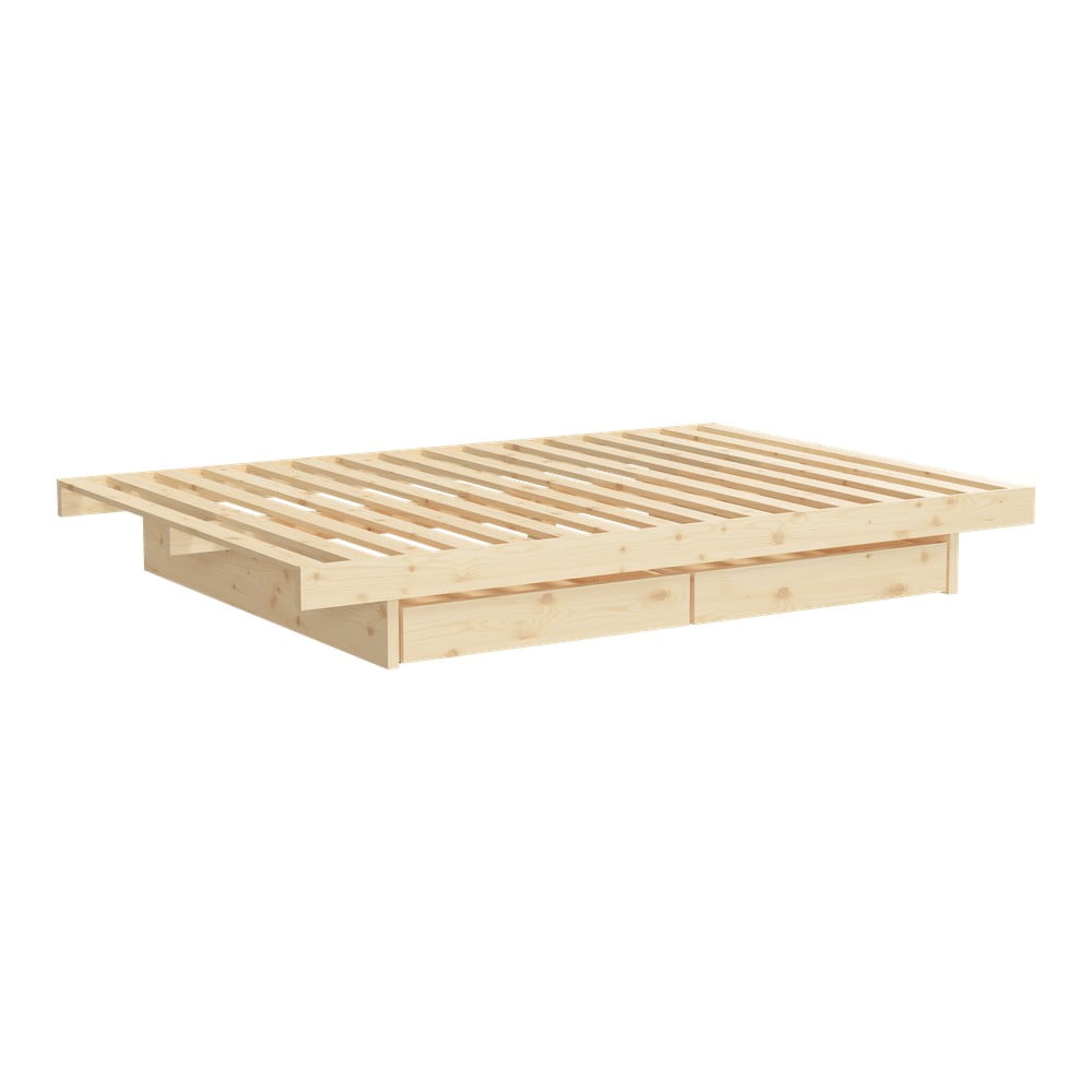 Pat în culoare naturală din lemn masiv de pin cu spațiu de depozitare și somieră 120x200 cm Kanso – Karup Design Pat în culoare naturală din lemn masiv de pin cu spațiu de depozitare și somieră 120x200 cm Kanso – Karup Design