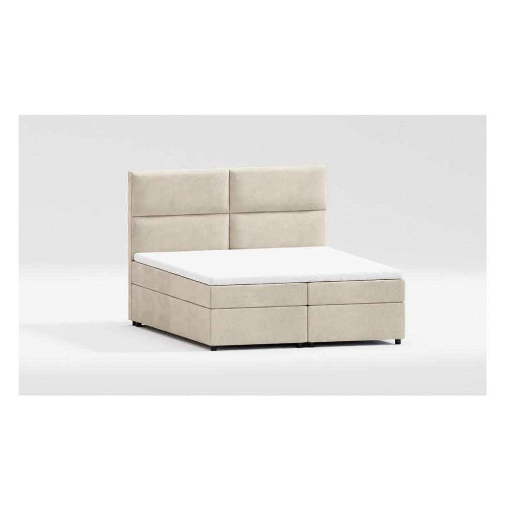 Pat matrimonial bej tapițat cu spațiu de depozitare cu somieră 200x200 cm Rico – Ropez Pat matrimonial bej tapițat cu spațiu de depozitare cu somieră 200x200 cm Rico – Ropez