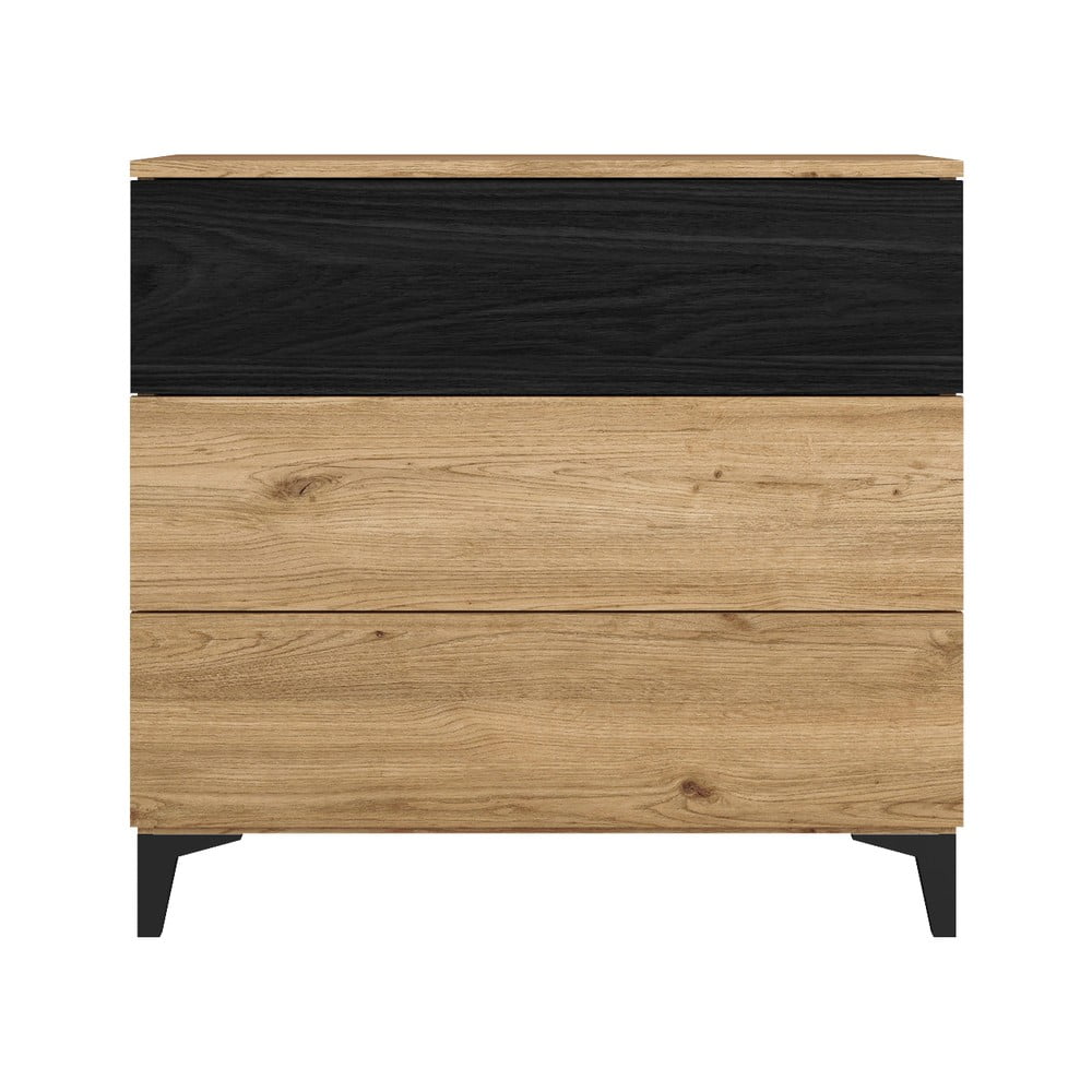 Comodă negru/natural joasă cu aspect de lemn de stejar 80x74 cm Kronos – Marckeric Comodă negru/natural joasă cu aspect de lemn de stejar 80x74 cm Kronos – Marckeric