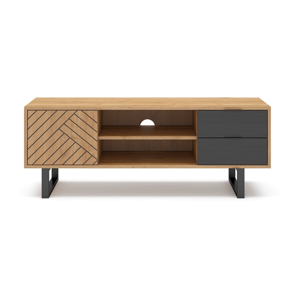 Comodă TV gri antracit/natural cu aspect de lemn de stejar 140x52 cm Madona – Marckeric Comodă TV gri antracit/natural cu aspect de lemn de stejar 140x52 cm Madona – Marckeric