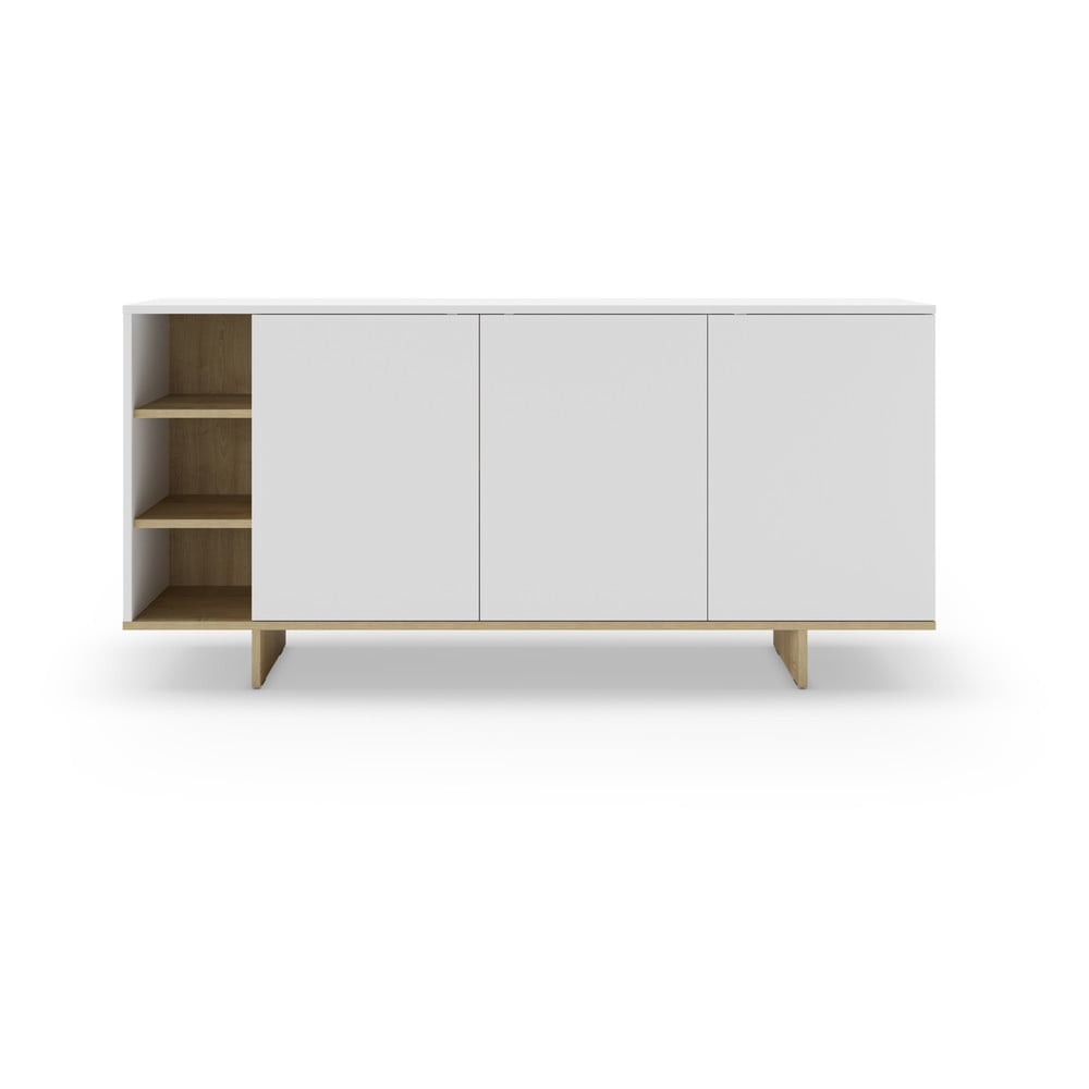 Comodă albă joasă cu aspect de lemn de stejar 170x80 cm Cequoia – Marckeric Comodă albă joasă cu aspect de lemn de stejar 170x80 cm Cequoia – Marckeric
