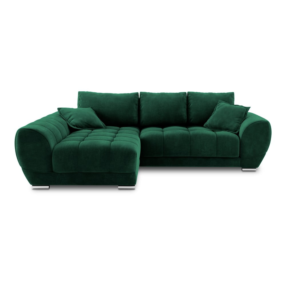 Colțar extensibil cu tapițerie de catifea și șezlong pe partea stângă Windsor & Co Sofas Nuage, verde smarald Colțar extensibil cu tapițerie de catifea și șezlong pe partea stângă Windsor & Co Sofas Nuage, verde smarald