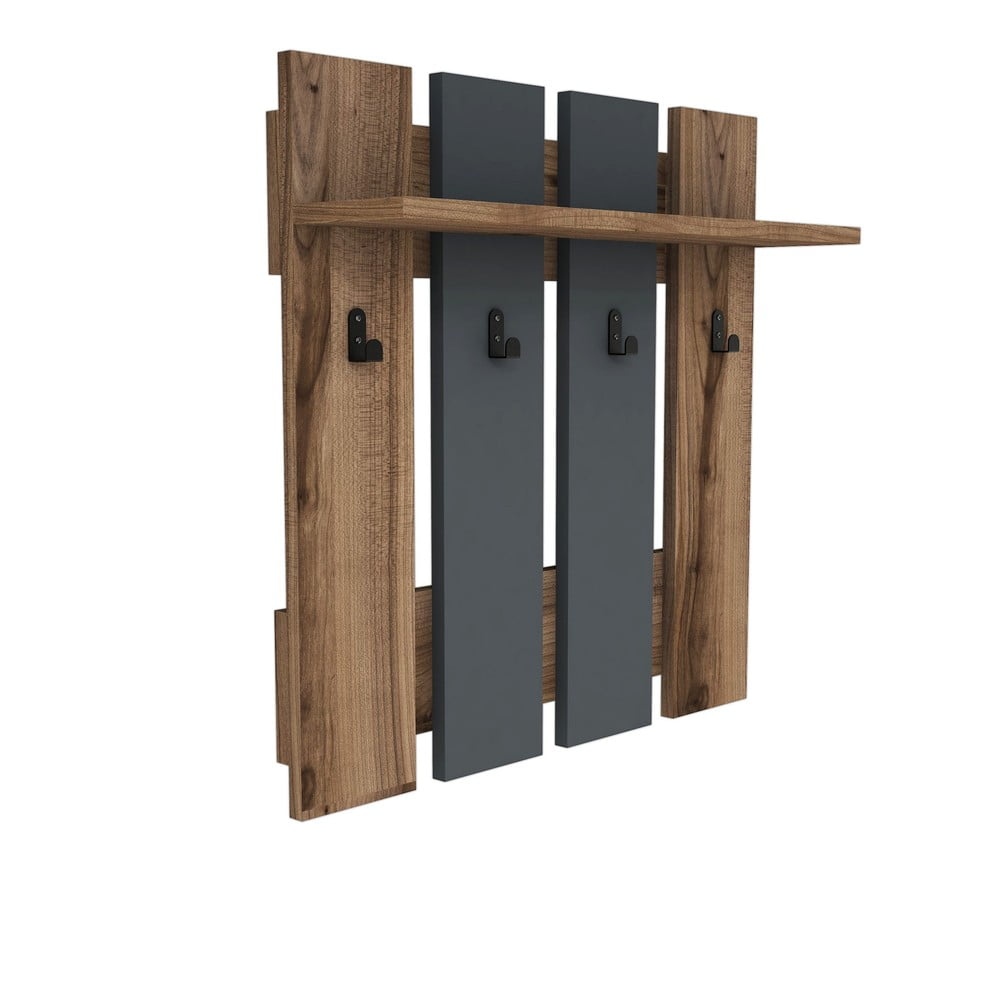 Cuier de perete gri antracit/în culoare naturală cu raft cu aspect de lemn de nuc Mita – Puqa Design Cuier de perete gri antracit/în culoare naturală cu raft cu aspect de lemn de nuc Mita – Puqa Design