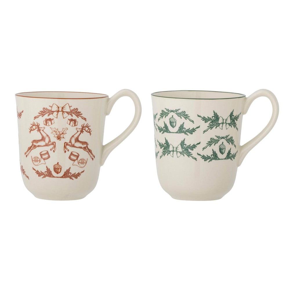 Căni albe 2 buc. din gresie 300 ml cu model de Crăciun Beth – Bloomingville Căni albe 2 buc. din gresie 300 ml cu model de Crăciun Beth – Bloomingville