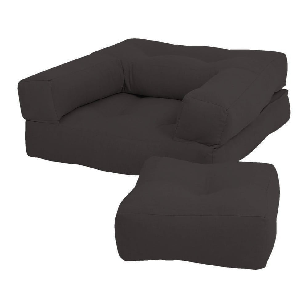 Fotoliu extensibil pentru copii cu taburet Karup Design Mini Cube Dark Grey Fotoliu extensibil pentru copii cu taburet Karup Design Mini Cube Dark Grey