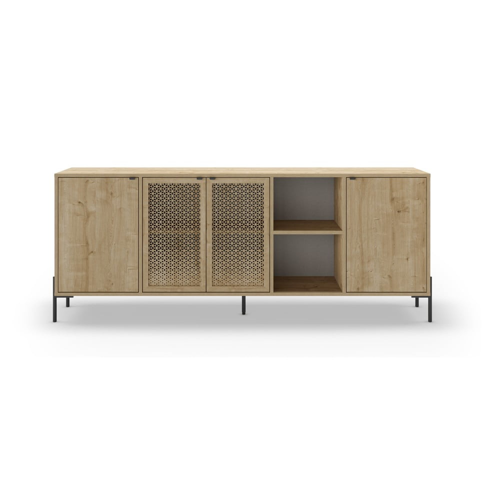 Comodă în culoare naturală joasă cu aspect de lemn de stejar 200x80 cm Inca – Marckeric Comodă în culoare naturală joasă cu aspect de lemn de stejar 200x80 cm Inca – Marckeric