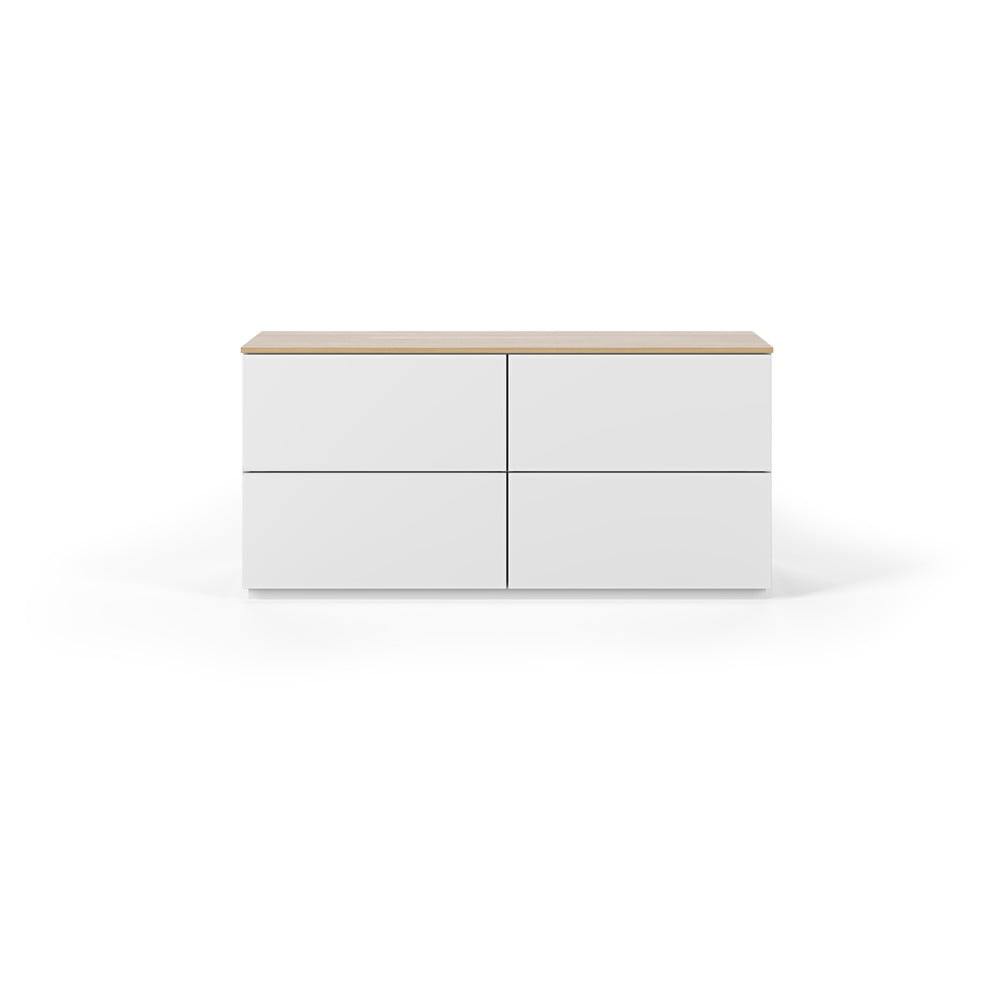 Comodă albă cu sertare și blat cu aspect de lemn de stejar TemaHome Join, 120x54 cm Comodă albă cu sertare și blat cu aspect de lemn de stejar TemaHome Join, 120x54 cm
