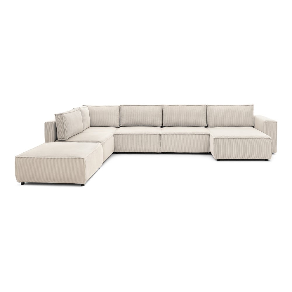 Colțar crem cu tapițerie din catifea reiată (cu colț pe partea stângă /în formă de "U") Nihad modular – Bobochic Paris Colțar crem cu tapițerie din catifea reiată (cu colț pe partea stângă /în formă de "U") Nihad modular – Bobochic Paris