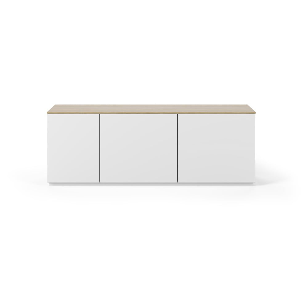 Comodă albă cu uși și blat cu aspect de lemn de stejar TemaHome Join, 160x57 cm Comodă albă cu uși și blat cu aspect de lemn de stejar TemaHome Join, 160x57 cm