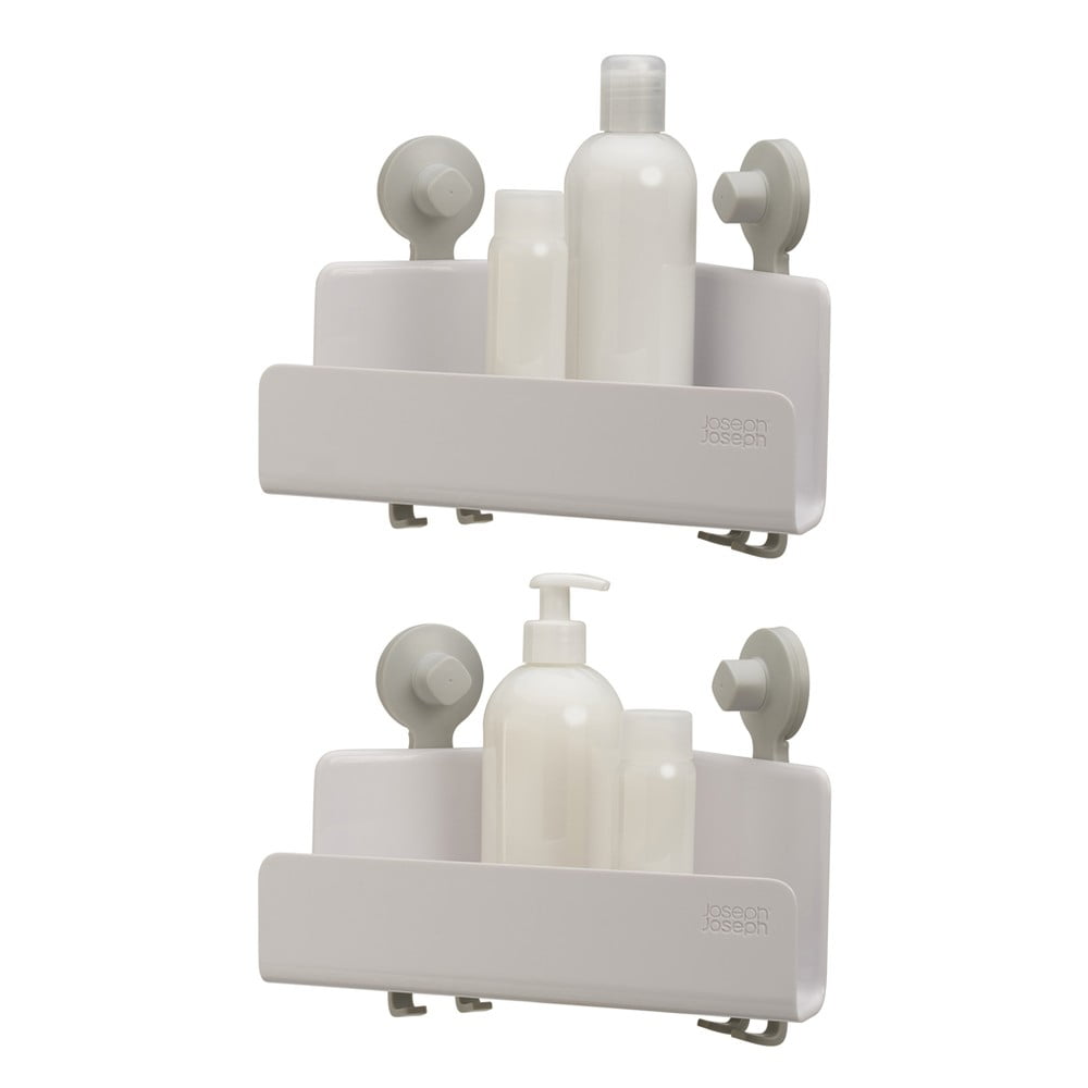 Set 2 rafturi pentru baie albe de colț autoadezive din plastic EasyStore - Joseph Joseph Set 2 rafturi pentru baie albe de colț autoadezive din plastic EasyStore - Joseph Joseph